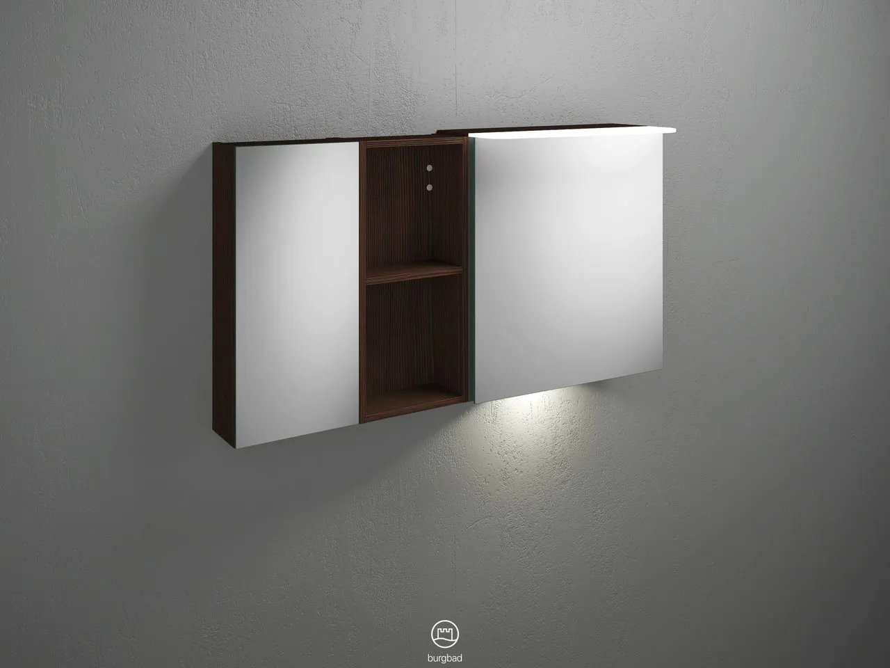 Badu Spiegelschrank SFUD120 von burgbad - 310 mm tief, 1.200 mm breit, 665 mm hoch, beidseitig verspiegelt mit LED-Aufsatzleuchte und Waschtischbeleuchtung Badu Spiegelschrank SFUD120 von burgbad - 310 mm tief, 1.200 mm breit, 665 mm hoch, beidseitig verspiegelt mit LED-Aufsatzleuchte und Waschtischbeleuchtung