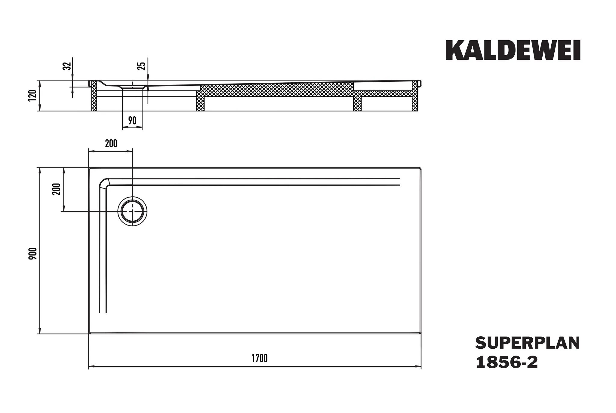Kaldewei Duschwanne „Superplan“ 90 × 170 cm mit Perl-Effekt, in warm grey 70