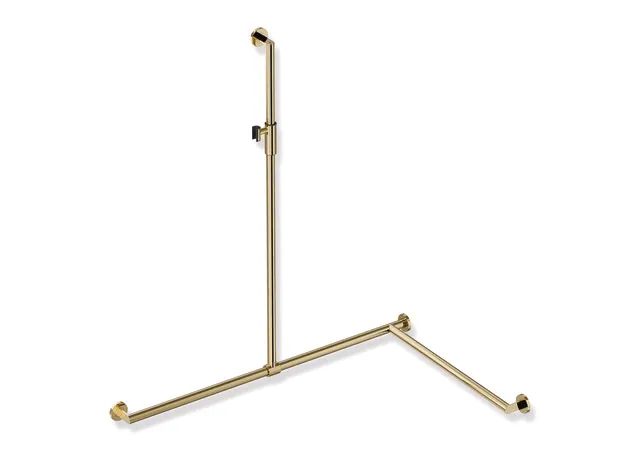 Duschhandlauf mit verschiebbarer Brausehalterstange, Edelstahl, PVD, mit magnetischem Brausehalter, senkrechte Länge 1250 mm, waagerechte Längen 1185 mm und 765 mm, D: 32 mm, Ausführung rechts, in Farbe CK (Messing glänzend)