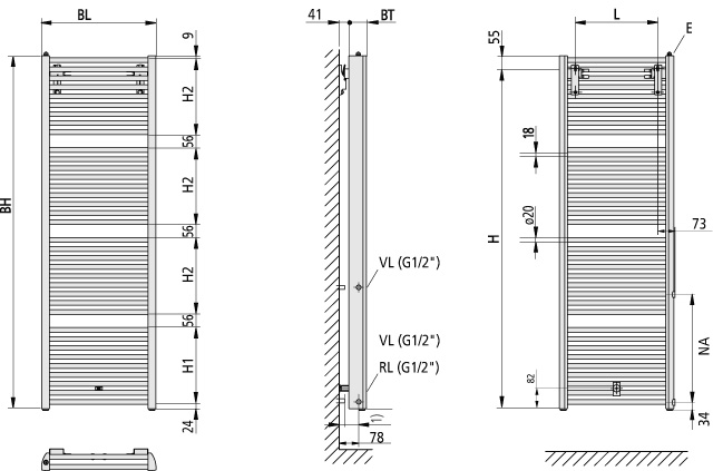 Kermi Design-Heizkörper „Duett®-D“ Austauschheizkörper 48,4 × 118,8 cm in Pergamon