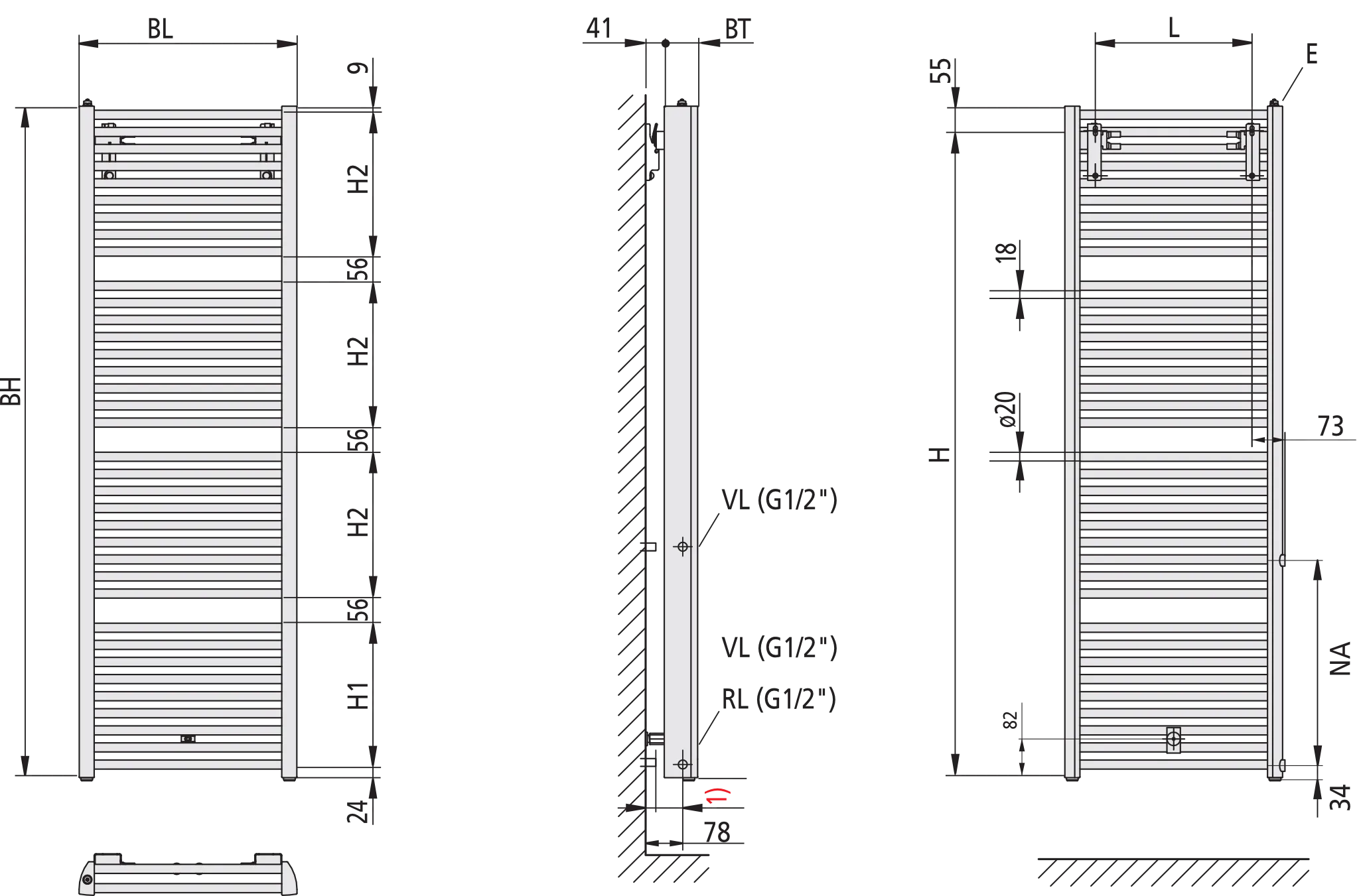 Kermi Design-Heizkörper „Duett®-D“ Austauschheizkörper 48,4 × 118,8 cm in Weiß