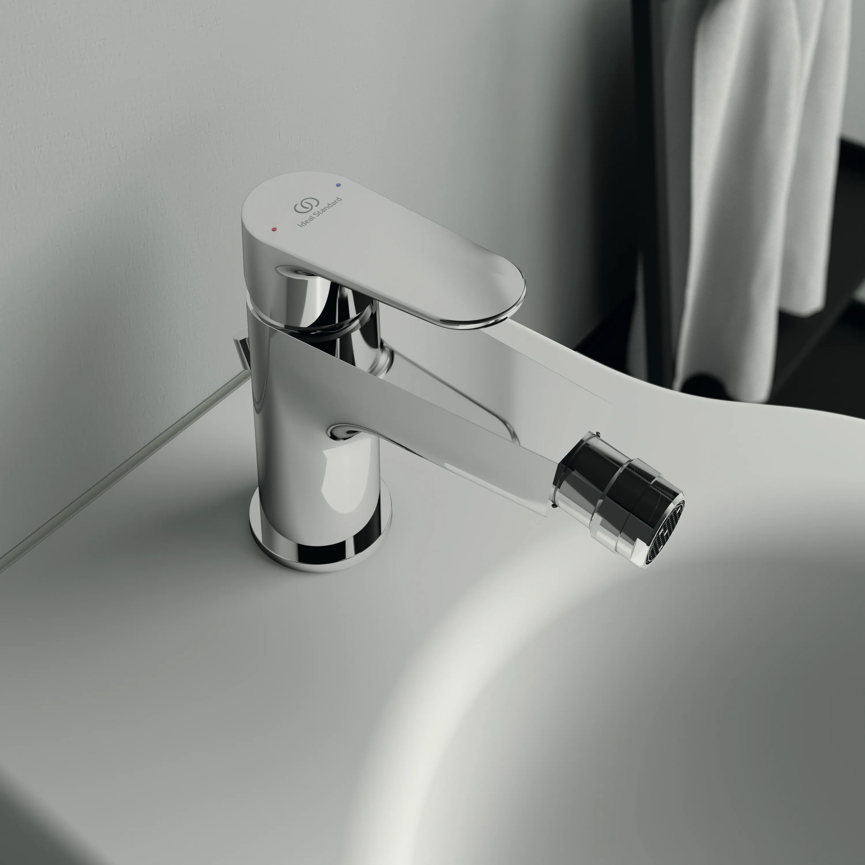 Bidetarmatur Cerafine O, mit Ablaufgarnitur, Ausladung 132mm, Chrom Bidetarmatur Cerafine O, mit Ablaufgarnitur, Ausladung 132mm, Chrom