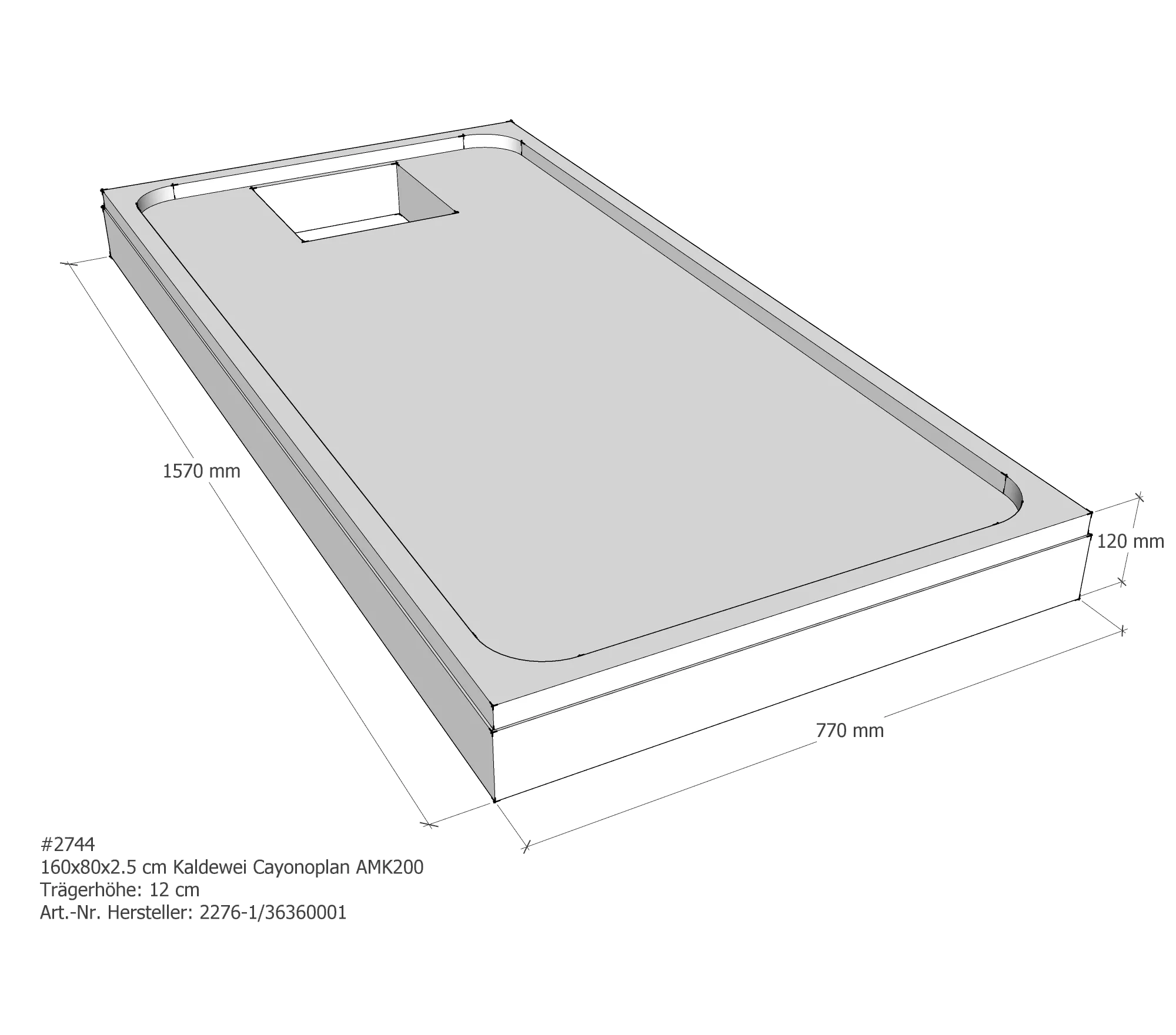 Duschwannenträger für Kaldewei Cayonoplan 160 × 80 × 2,5 cm Breite: 80 cm / Länge: 160 cm