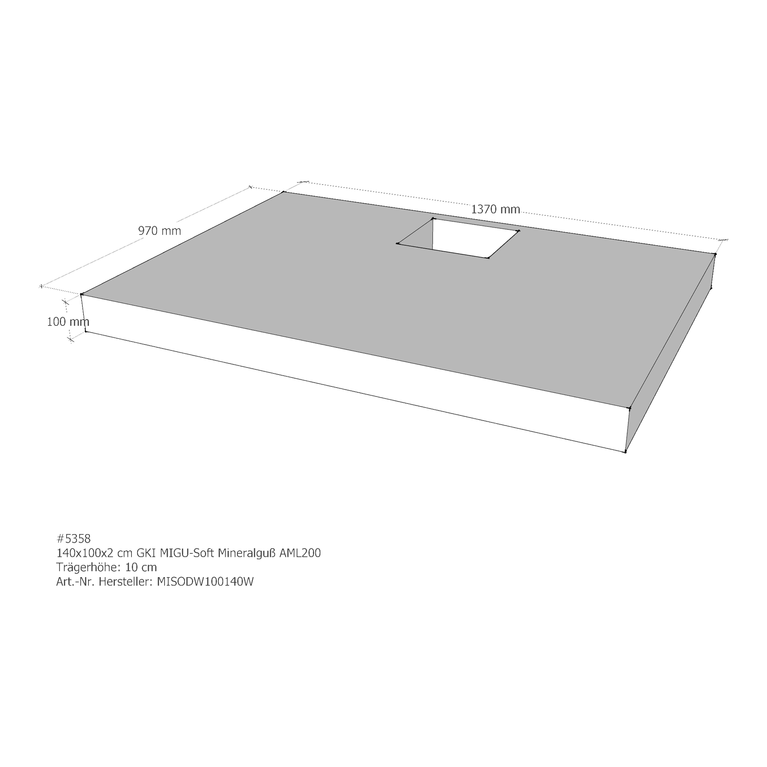 Duschwannenträger für GKI MIGU-Soft Mineralguß 140 × 100 × 2 cm