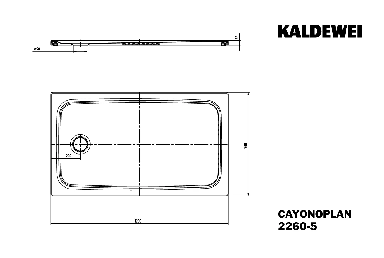 Kaldewei CAYONOPLAN Duschfläche 700x1200 mm, alpinweiß, Perl-Effekt, Antislip, seitlicher Ablauf
