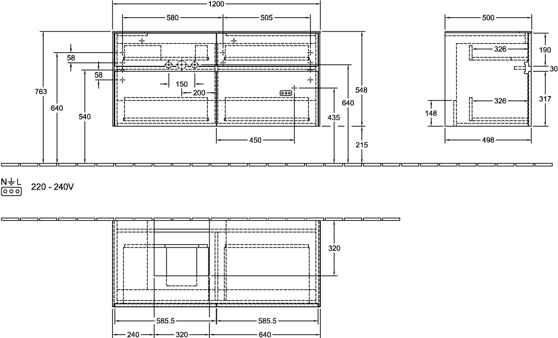 Villeroy & Boch Waschtischunterschrank „Collaro“ 1200 × 548 × 500 mm White Oak, mit Beleuchtung, für Becken links Villeroy & Boch Waschtischunterschrank „Collaro“ 1200 × 548 × 500 mm White Oak, mit Beleuchtung, für Becken links
