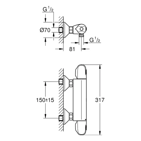 Grohe Grohtherm 1000 Thermostat-Brausebatterie 34550 Wandmontage Grohe Grohtherm 1000 Thermostat-Brausebatterie 34550 Wandmontage