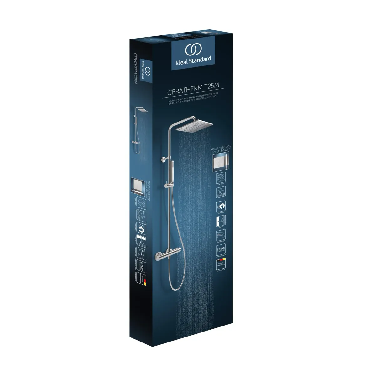 Ideal Standard Duschsystem Ceratherm T25 M Chrom, Aufputz, 315x505,5x1117 mm, mit Thermostat, Regenbrause und verstellbarer Stabhandbrause