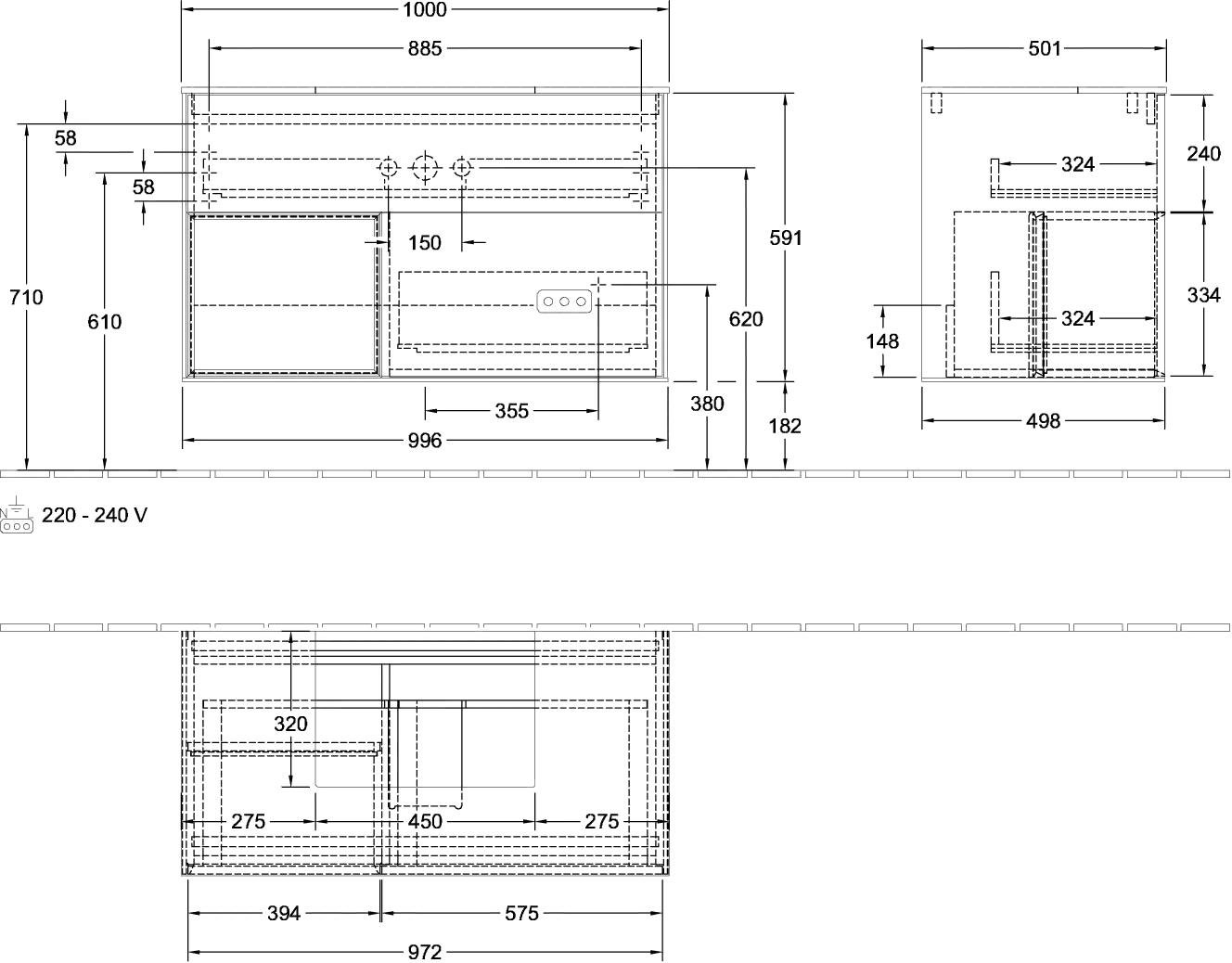 Villeroy & Boch Waschbeckenunterschrank Finion F11, 1000 x 603 x 501 mm