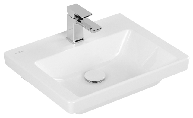 Handwaschbecken für Montage mit Möbel „Subway 3.0“ 50 × 40 × 14,5 × 14,5 cm, mit Hahnlochbohrung, Hahnlochposition mittig in Weiß Alpin
