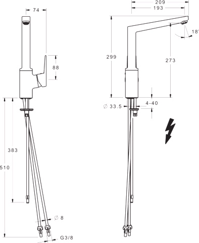 Hansa Einhand-Küchenarmatur Niederdruck „Twist“ Ausladung 193 mm in chrom Hansa Einhand-Küchenarmatur Niederdruck „Twist“ Ausladung 193 mm in chrom