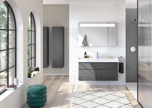 Villeroy & Boch Hochschrank Collaro C03300, Eckig, Glossy Grey, 404 x 1538 x 349 mm, 2 Türen, SoftClosing, Wandmontage