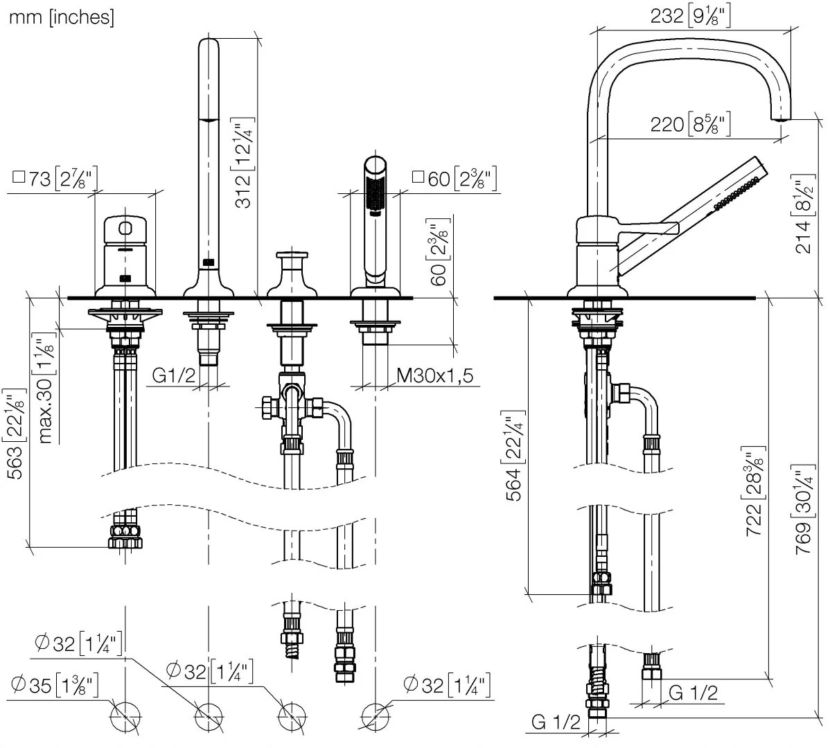 Dornbracht COYA Wannen-Vierlochbatterie Chrom, Auslauf: runder luftangereicherter Strahl, Durchfluss max. 18,2 l/min bei 3 bar, Handbrause COMPACT RAIN, Schlauchbrausegarnitur mit Antikalk-System, automatische Umstellung Wanne/Brause, Ausladung 220 mm, A Dornbracht COYA Wannen-Vierlochbatterie Chrom, Auslauf: runder luftangereicherter Strahl, Durchfluss max. 18,2 l/min bei 3 bar, Handbrause COMPACT RAIN, Schlauchbrausegarnitur mit Antikalk-System, automatische Umstellung Wanne/Brause, Ausladung 220 mm, A