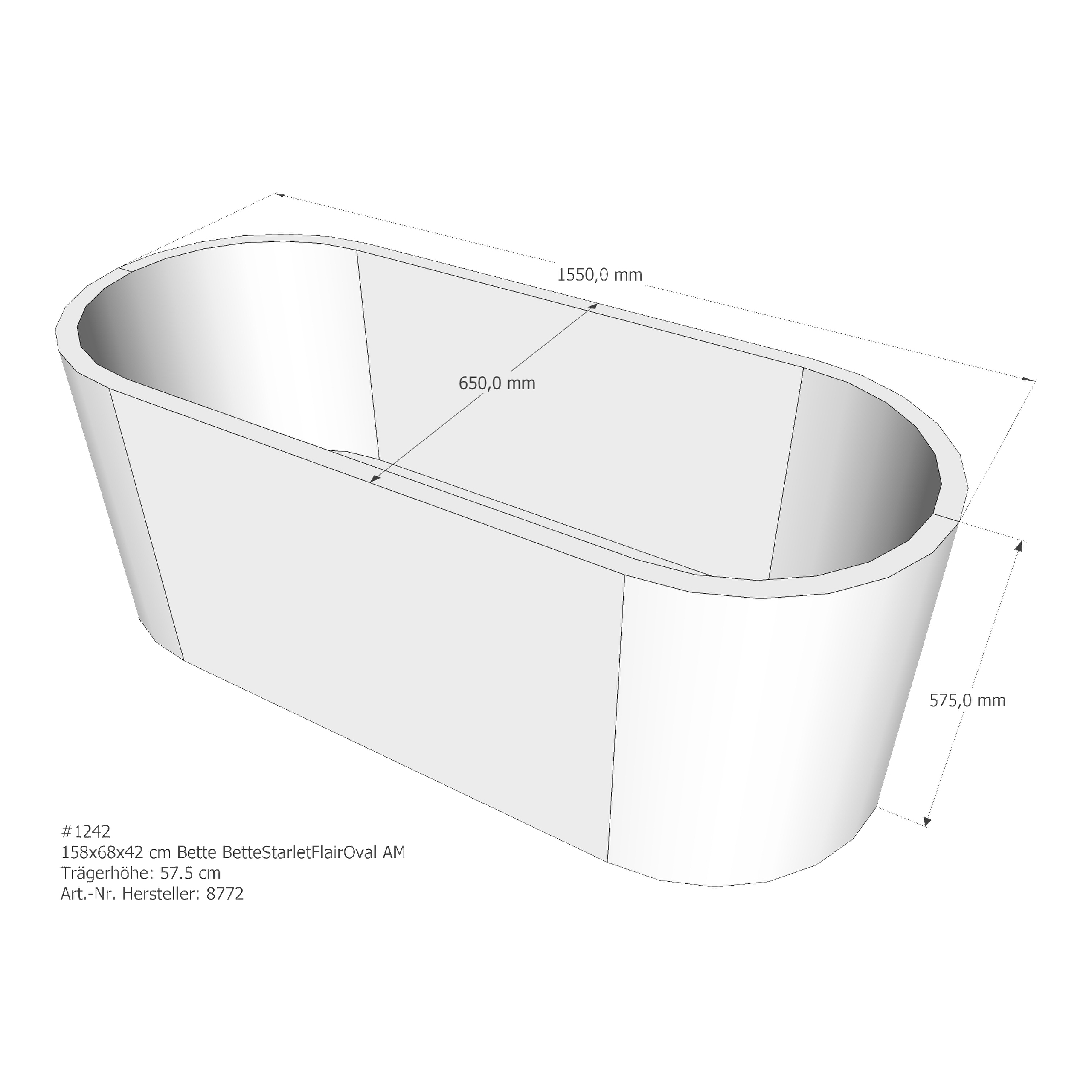 Badewannenträger für Bette StarletFlairOval 158 × 68 × 42 cm Breite: 68 cm / Länge: 158 cm Badewannenträger für Bette StarletFlairOval 158 × 68 × 42 cm Breite: 68 cm / Länge: 158 cm
