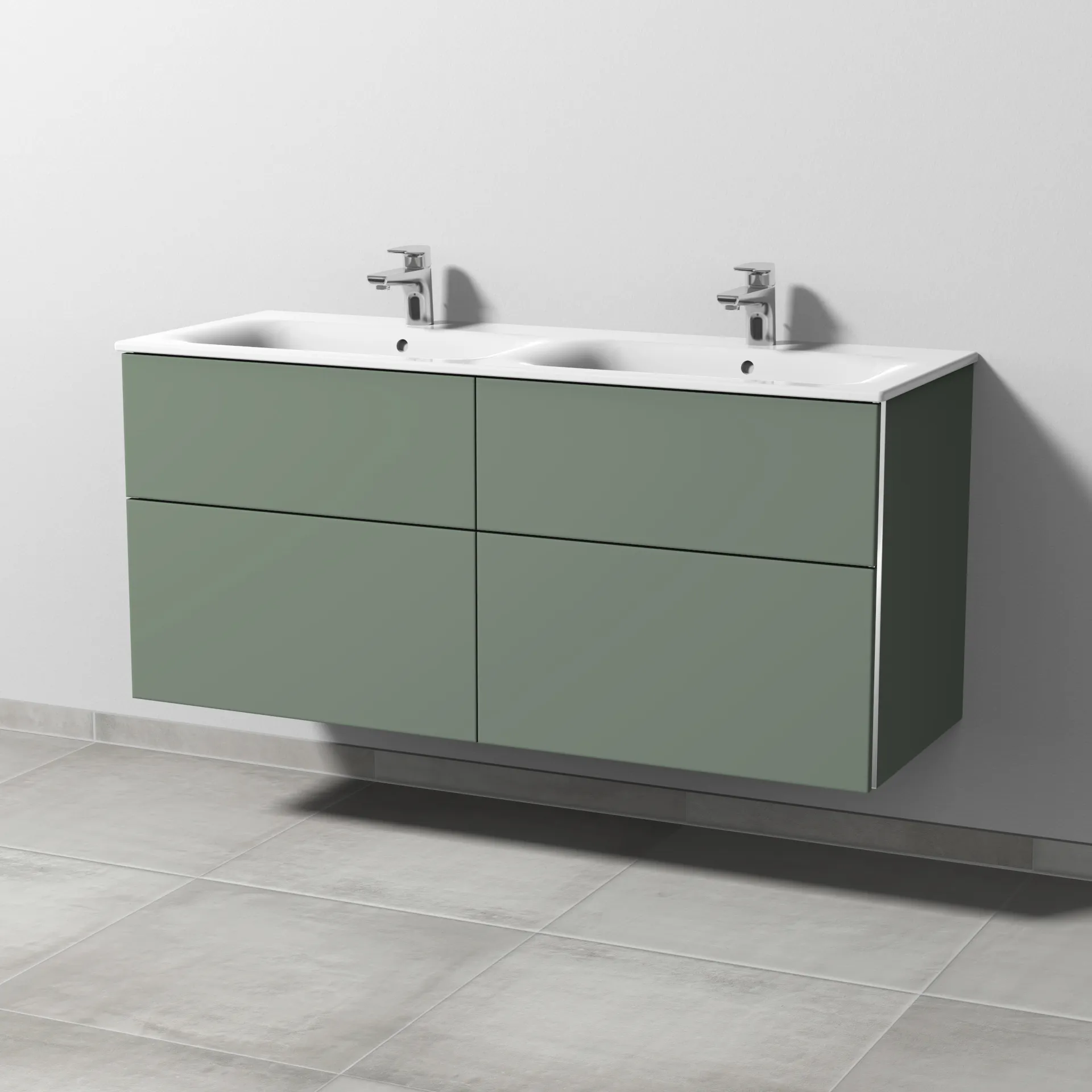 Sanipa Waschtischunterschrank „3way“ passend zu Keramik-Waschtische Renova Plan Slim von Geberit 1284 × 582 × 472 mm in Soft-Green