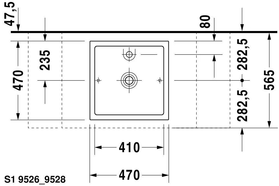 Aufsatzwaschtisch „Starck 1“, ohne Überlauf, Hahnlochposition mittig