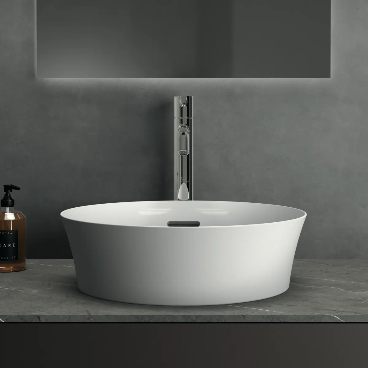 Waschtischplatte Conca, aus Keramik, 1202x505x6mm, Marmor Noir Desir