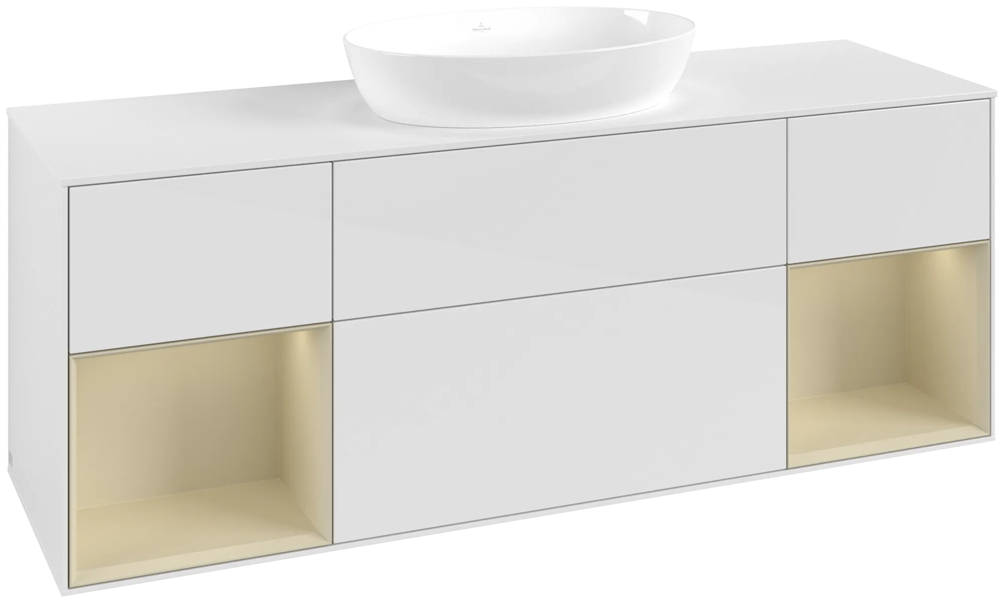 Villeroy & Boch Finion Waschbeckenunterschrank FD0, 1600 x 603 x 501 mm, mit Beleuchtung, Glossy White Lacquer / Silk Grey Matt Lacquer