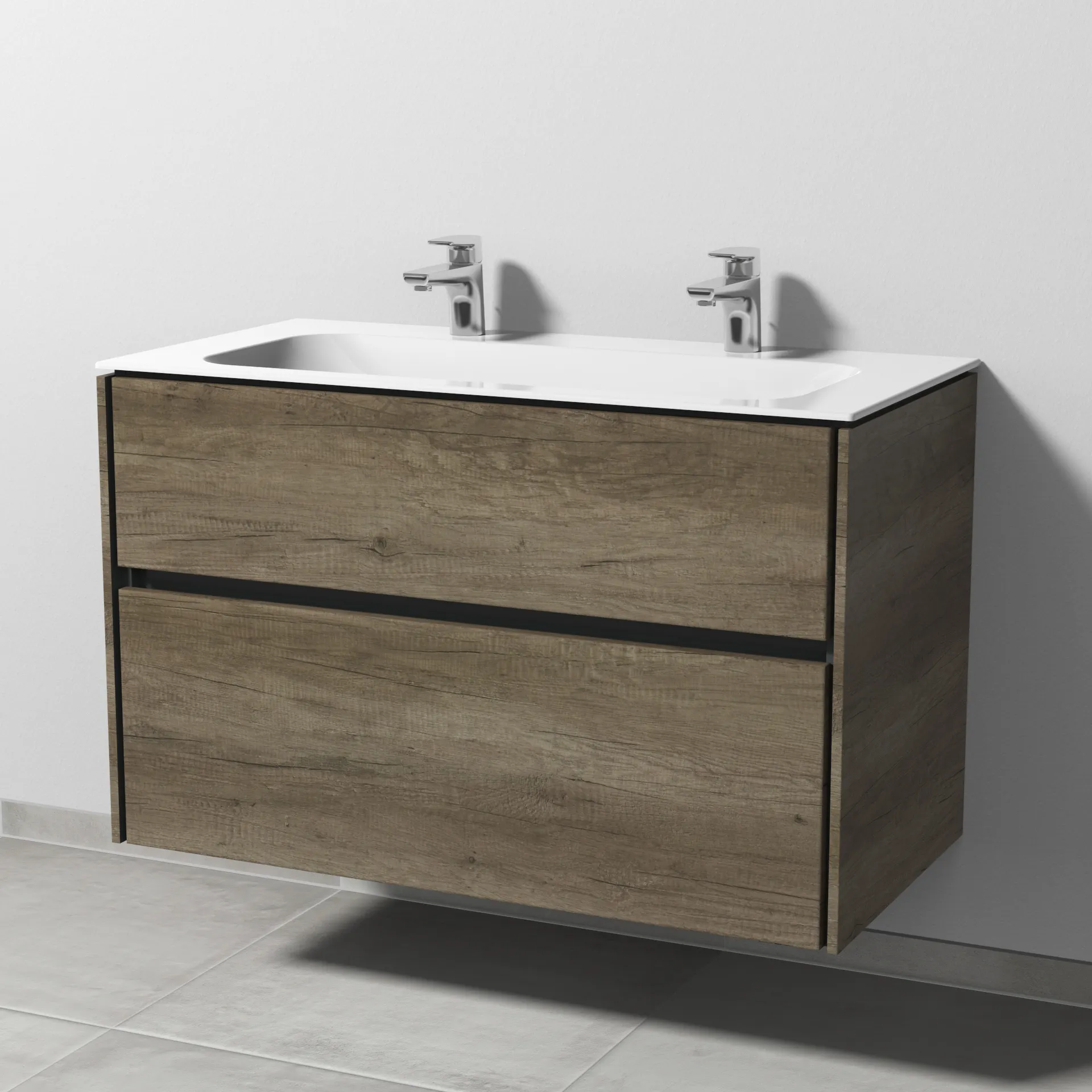 Keramik-Waschtisch-Set mit Waschtischunterschrank „Twiga“ 99 × 50 × 61 cm in Eiche Nebraska, ohne Beleuchtung, mit Hahnlochbohrung Keramik-Waschtisch-Set mit Waschtischunterschrank „Twiga“ 99 × 50 × 61 cm in Eiche Nebraska, ohne Beleuchtung, mit Hahnlochbohrung