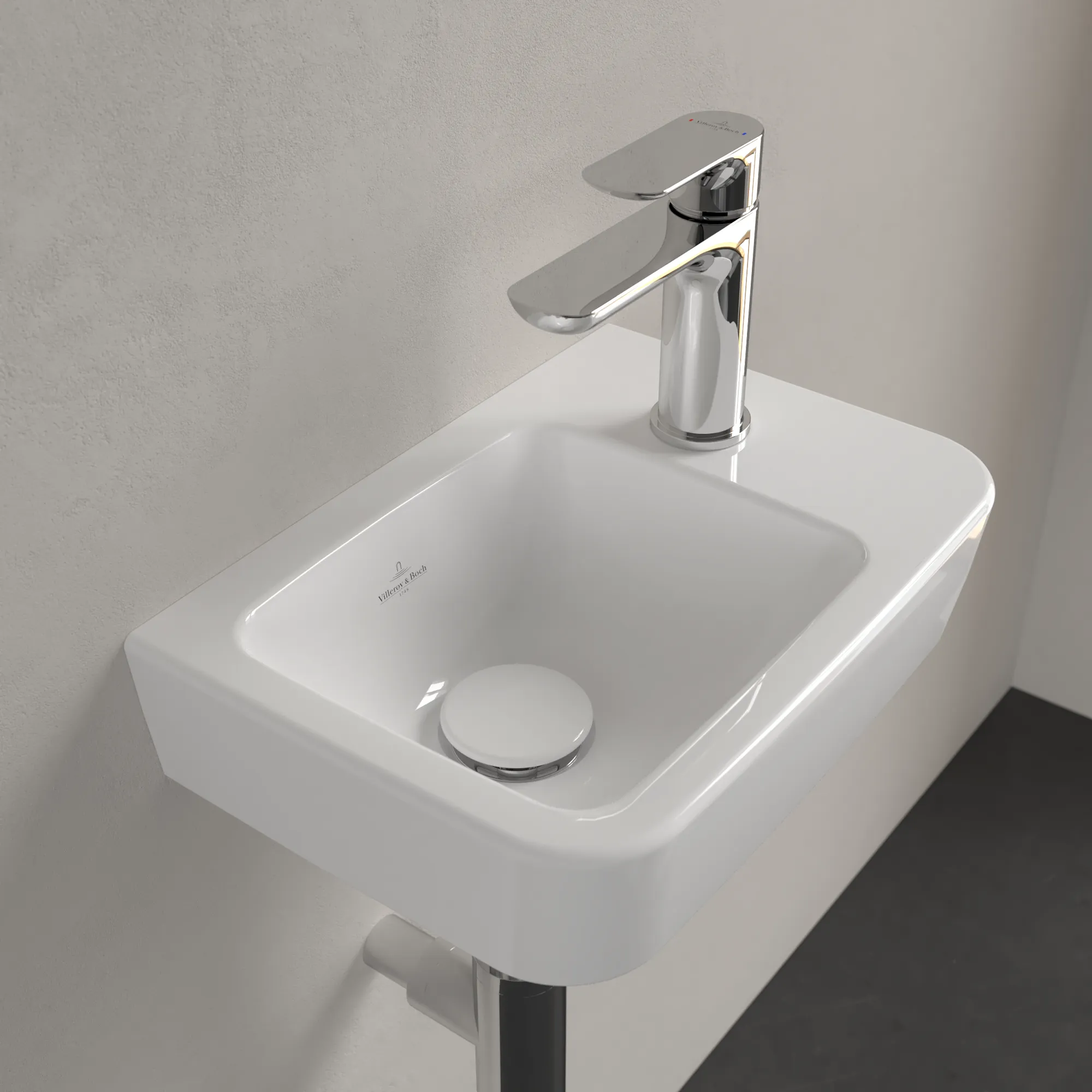Villeroy & Boch Handwaschbecken „O.novo“ Compact 360 × 250 × 145 mm, Hahnlochposition rechts, für Becken links, mit Hahnlochbohrung in Weiß Alpin Villeroy & Boch Handwaschbecken „O.novo“ Compact 360 × 250 × 145 mm, Hahnlochposition rechts, für Becken links, mit Hahnlochbohrung in Weiß Alpin