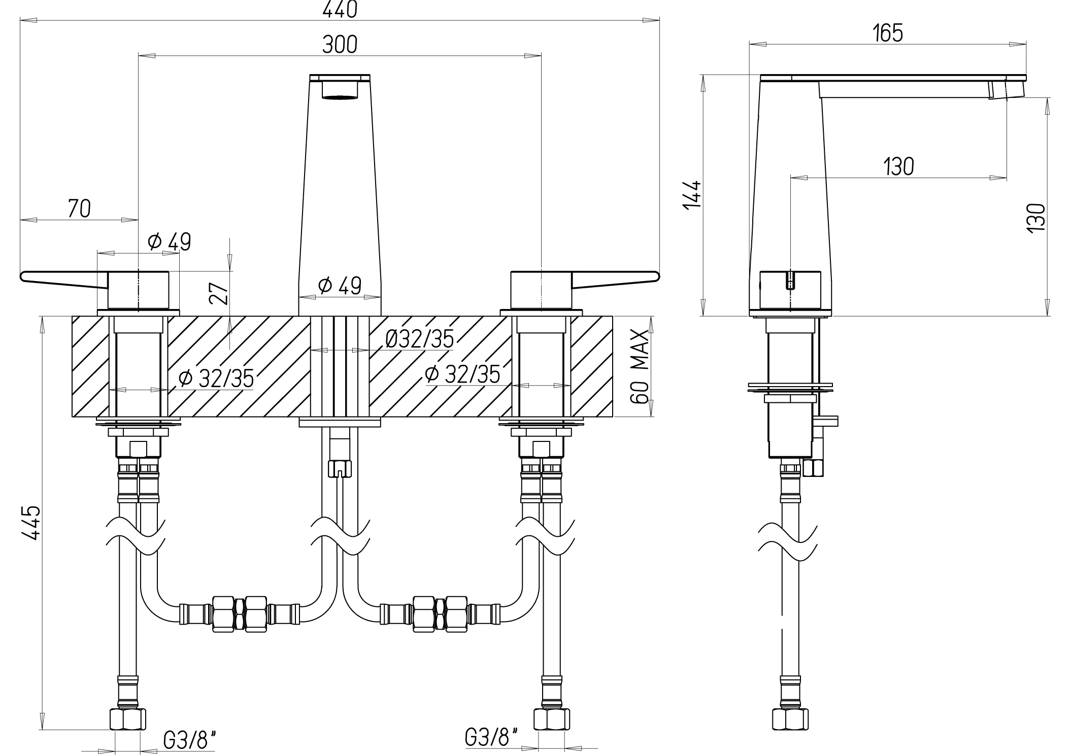 Zweihand-Waschtischarmatur „Conum“ 16,5 cm Ausladung 130 mm