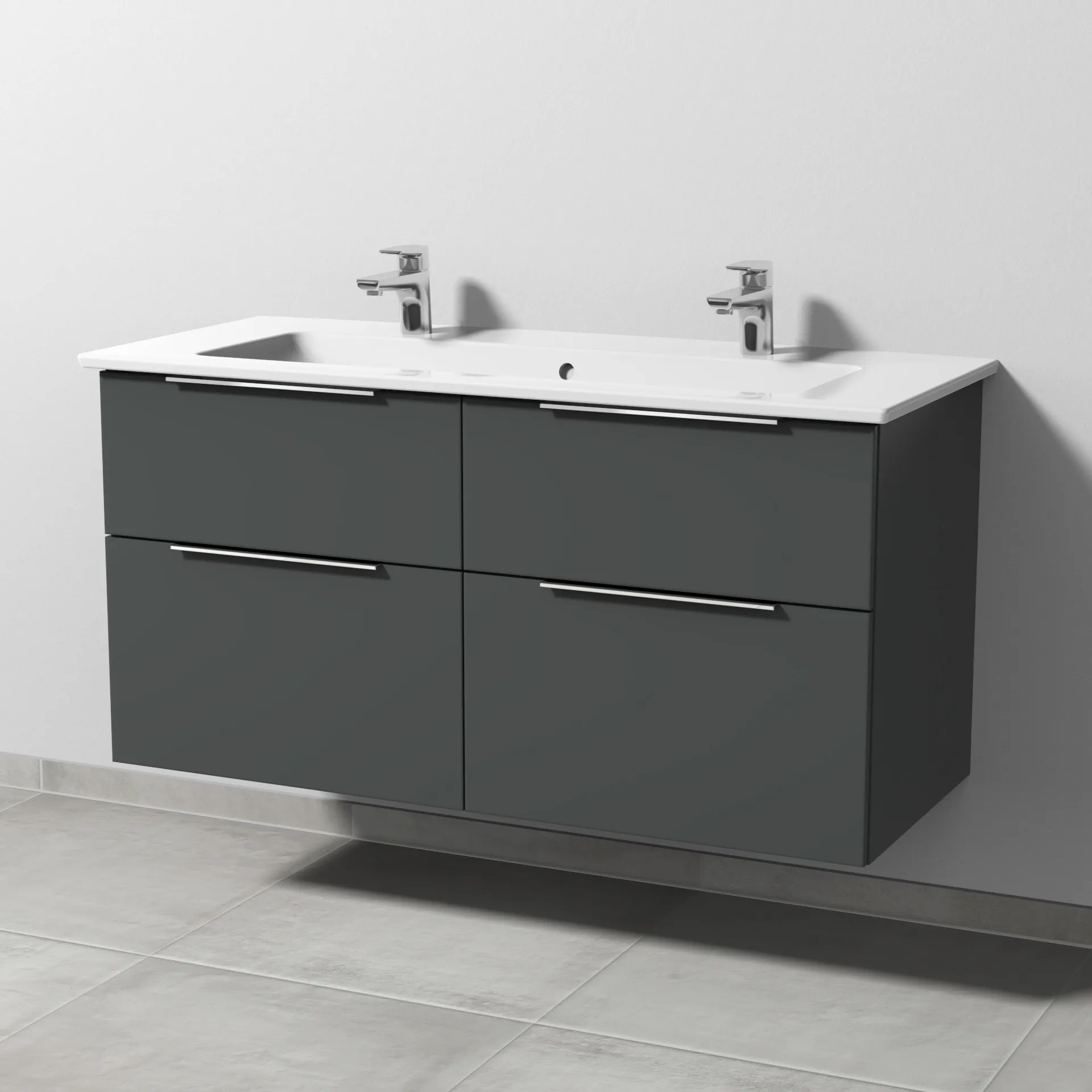 Keramik-Waschtisch-Set mit Waschtischunterschrank „3way“ 115,5 × 47,7 × 59,1 cm in Anthrazit (matt), mit Hahnlochbohrung, Becken mittig Keramik-Waschtisch-Set mit Waschtischunterschrank „3way“ 115,5 × 47,7 × 59,1 cm in Anthrazit (matt), mit Hahnlochbohrung, Becken mittig