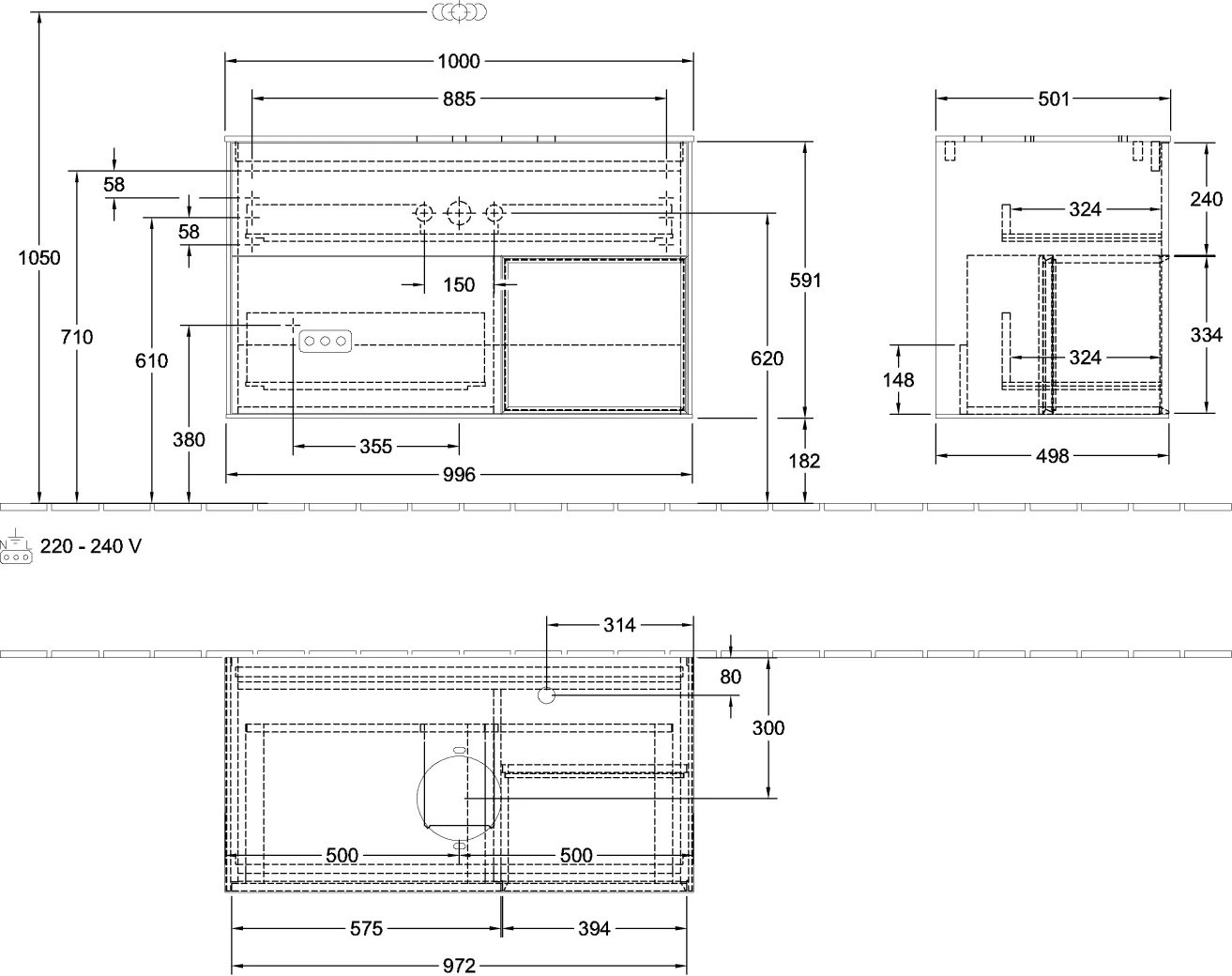 Villeroy & Boch Waschbeckenunterschrank Finion F90, 1000 x 603 x 501 mm, mit Beleuchtung, 2 Auszüge Villeroy & Boch Waschbeckenunterschrank Finion F90, 1000 x 603 x 501 mm, mit Beleuchtung, 2 Auszüge