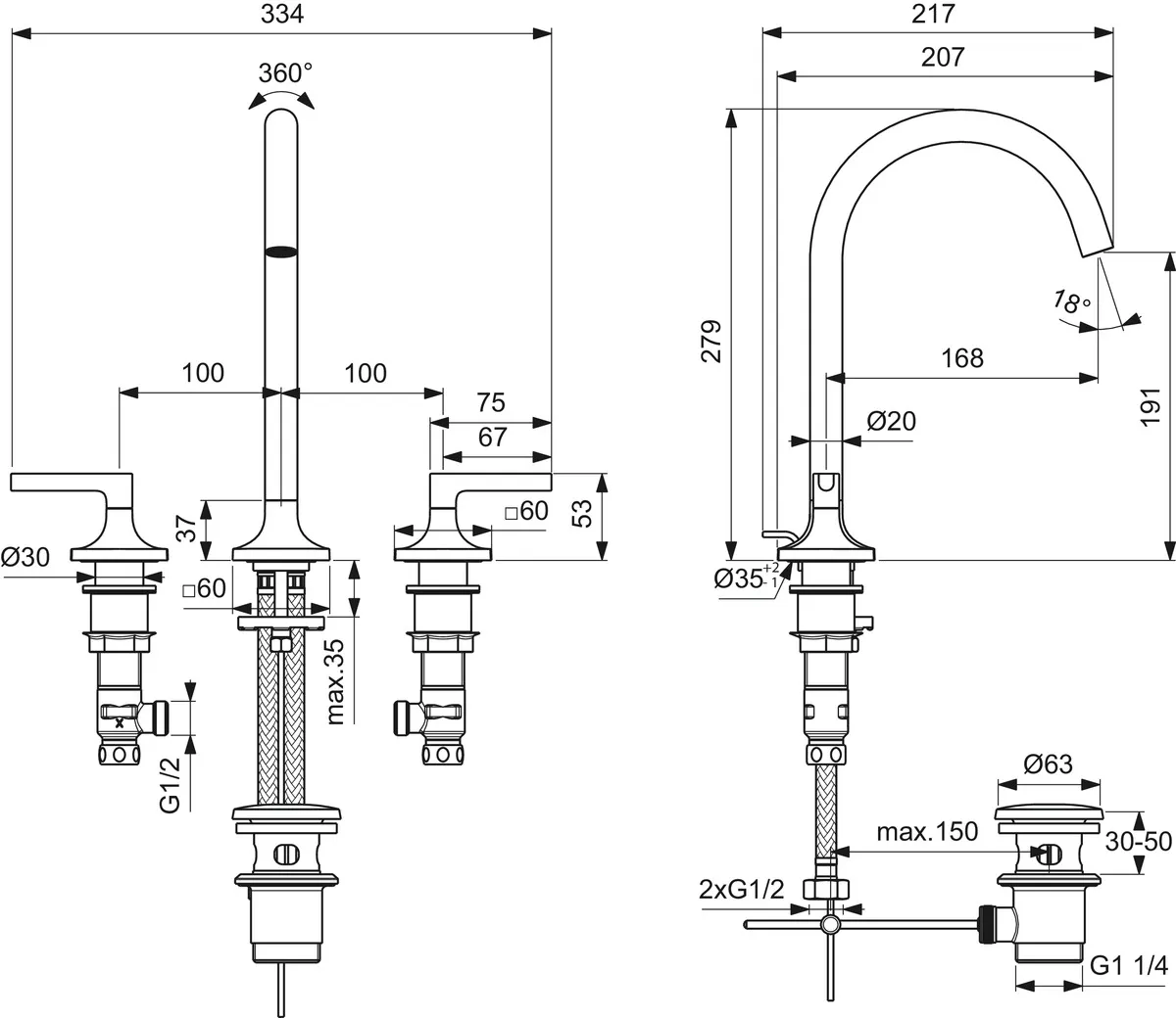 Waschtischarmatur Joy Neo mit Ablaufgarnitur Ausladung 168mm Hebelgriffe Magnetic Grey Waschtischarmatur Joy Neo mit Ablaufgarnitur Ausladung 168mm Hebelgriffe Magnetic Grey