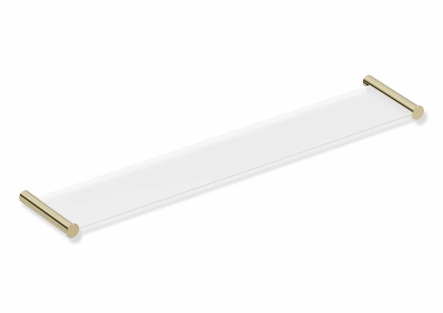 Ablage des Systems 162, Edelstahl, PVD, bestehend aus seitlichen Halteelementen und Ablagefläche aus Glas, 600 mm breit, 122 mm tief, in Farbe CK (Messing glänzend) Ablage des Systems 162, Edelstahl, PVD, bestehend aus seitlichen Halteelementen und Ablagefläche aus Glas, 600 mm breit, 122 mm tief, in Farbe CK (Messing glänzend)