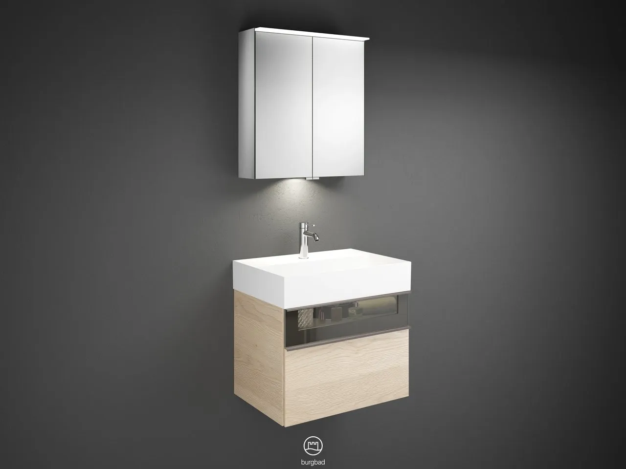 burgbad Yumo SFLA067 Badmöbelset Spiegelschrank mit Mineralguss-Waschtisch burgbad Yumo SFLA067 Badmöbelset Spiegelschrank mit Mineralguss-Waschtisch