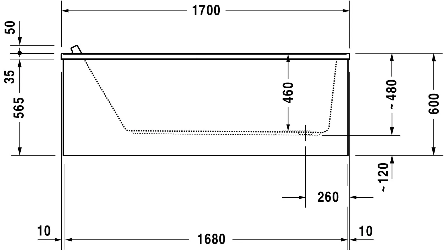 Duravit Badewanne „Starck“ rechteck 170 × 70 cm, Fußablauf