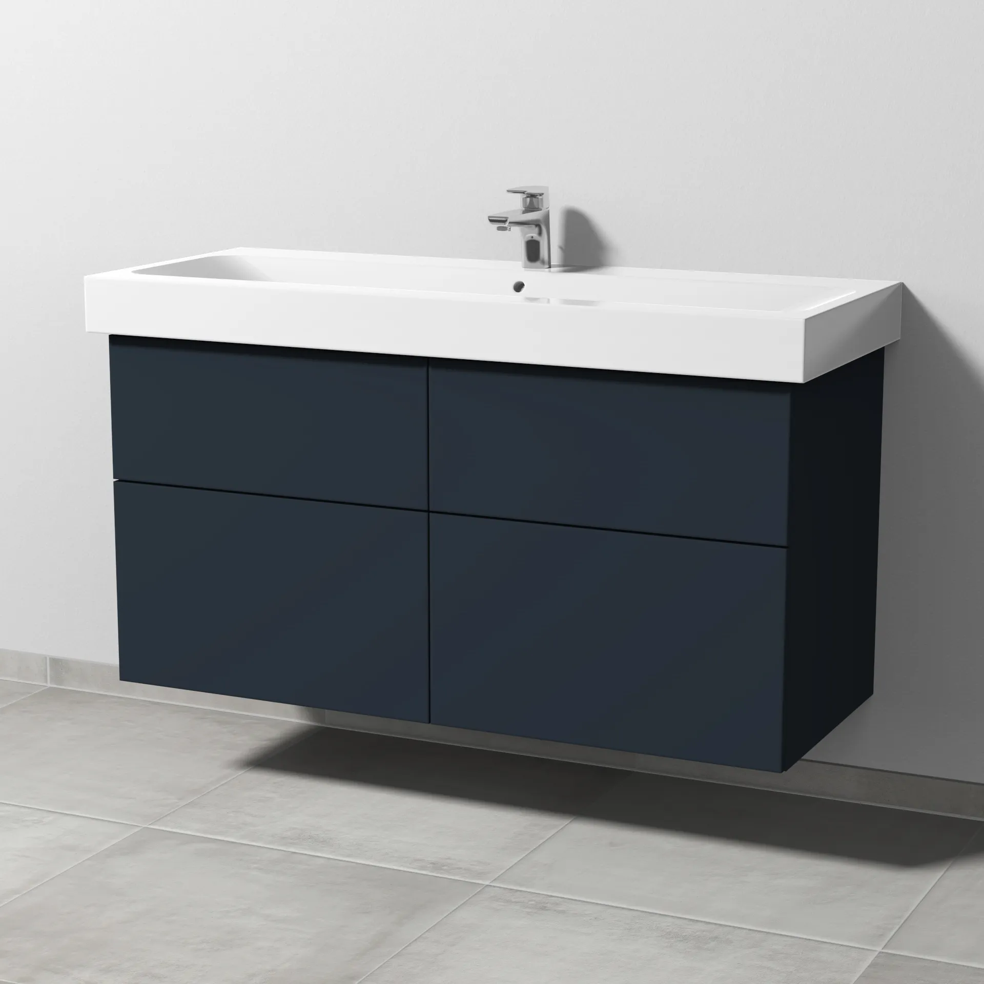 Sanipa Waschtischunterschrank „3way“ passend zu Keramik-Waschtische iCon von Geberit 1150 × 593 × 462 mm in Marine (matt), Becken mittig