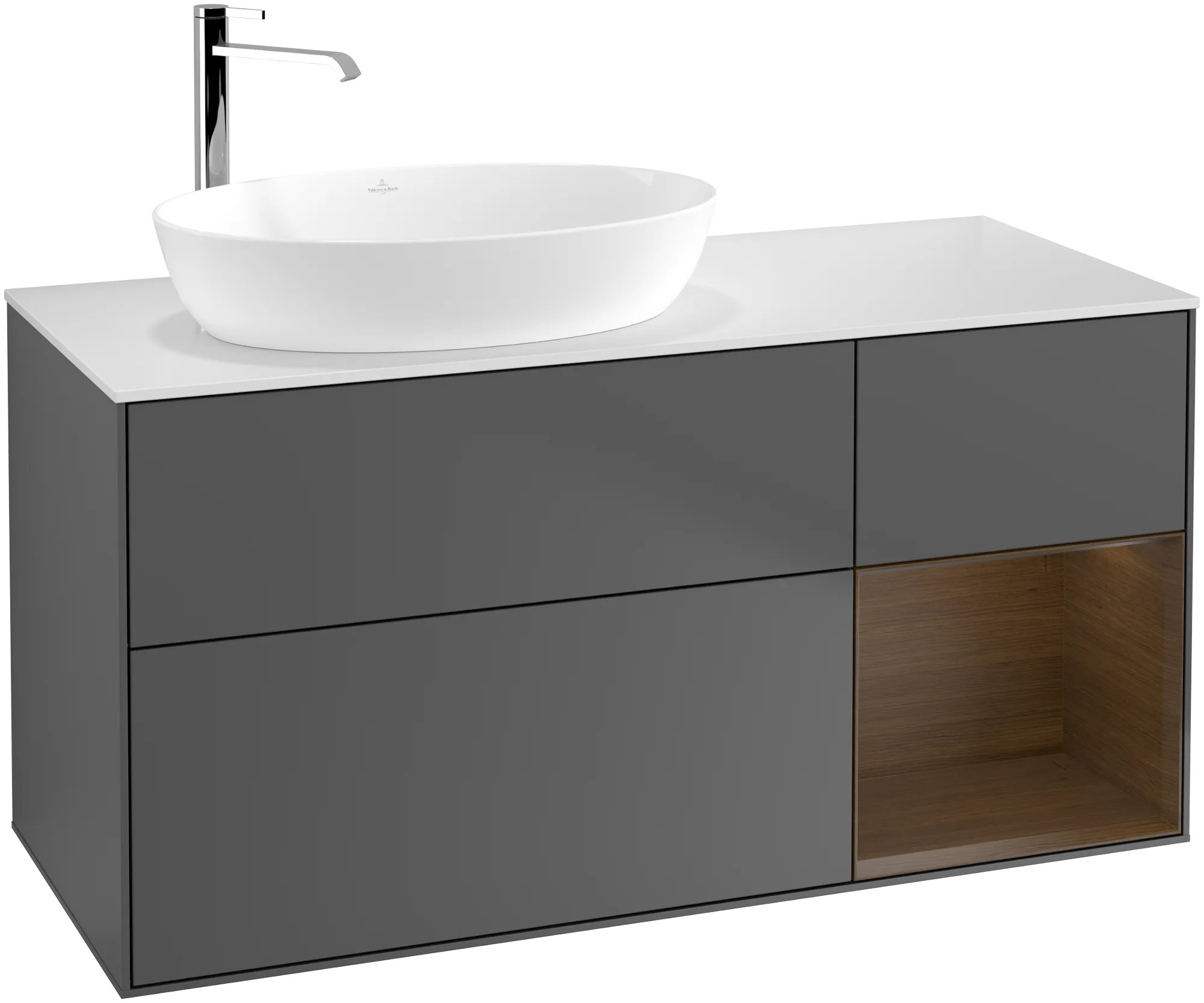 Villeroy & Boch Finion Waschbeckenunterschrank G93 1200x603x501mm Anthrazit/Eiche/Glas Weiss