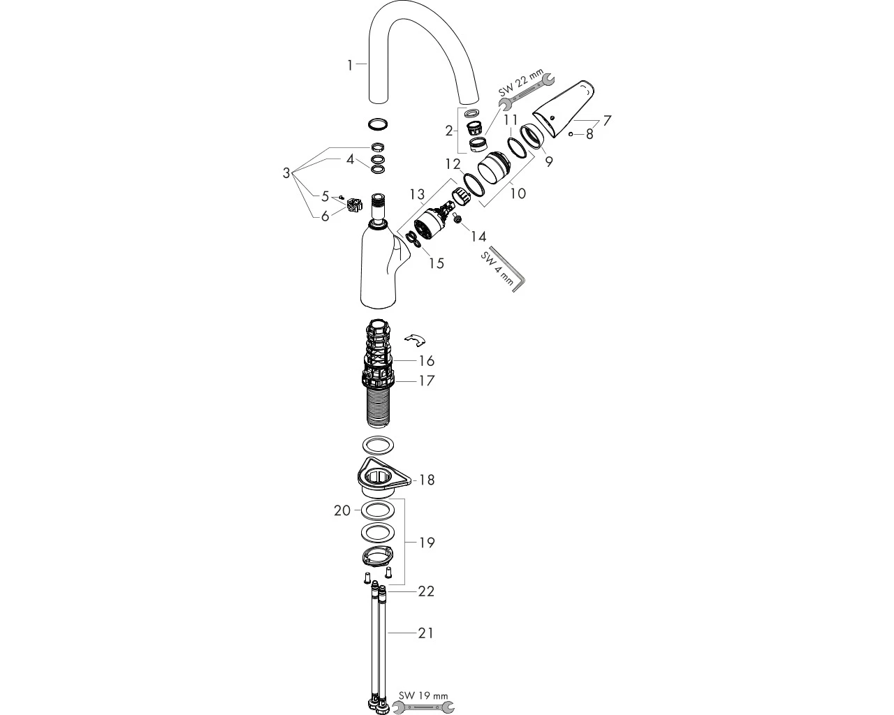 Spültischmischer 220 Focus M42 1jet chrom