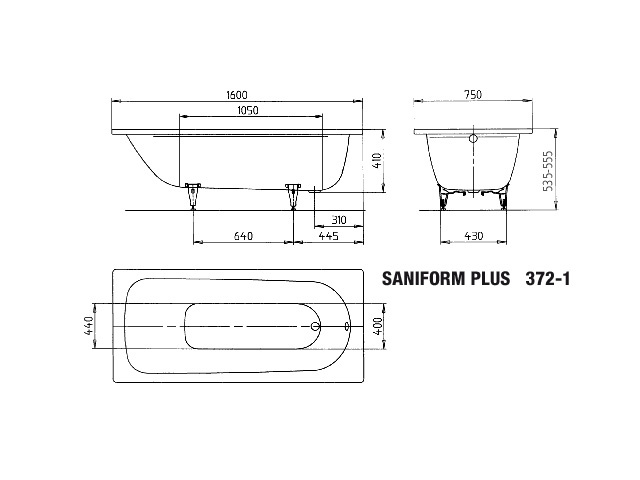 Set Badewanne Kaldewei Saniform Plus 160 × 70 cm mit Träger und Ablaufgarntiur 160 × 75 cm