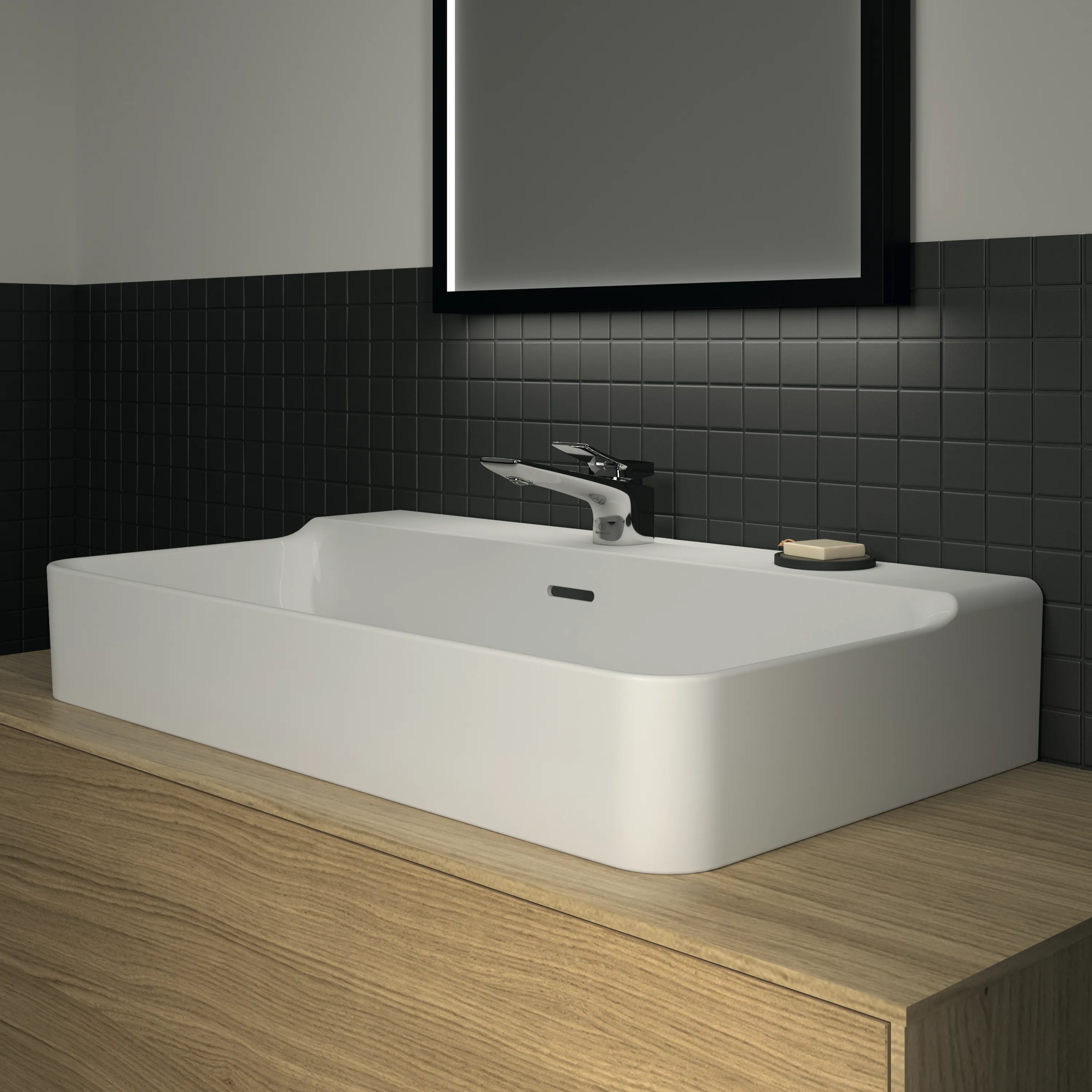 Waschbecken „Conca“ 80 × 45 × 16,5 cm, Hahnlochposition mittig in Weiß