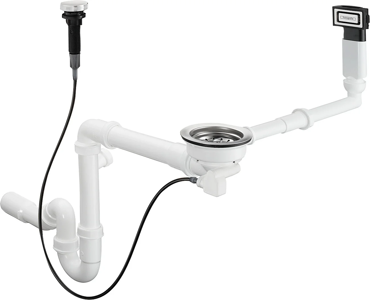 Hansgrohe automatische Ab- und Überlaufgarnitur D16-11 Chrom, Durchmesser 40/50 mm, 1 1/2" mit Raumsparablaufbogen und Röhrengeruchverschluss