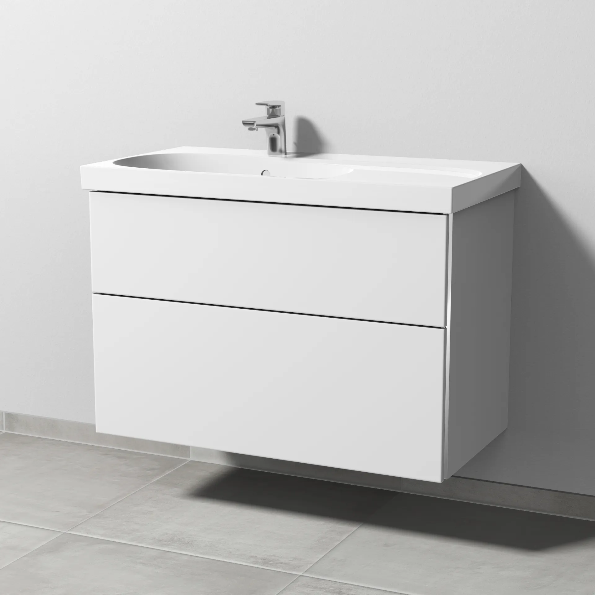 Sanipa Waschtischunterschrank „3way“ passend zu Keramik-Waschtische Acanto von Geberit 870 × 586 × 467 mm in Weiß-Soft, Anschlag links, mit