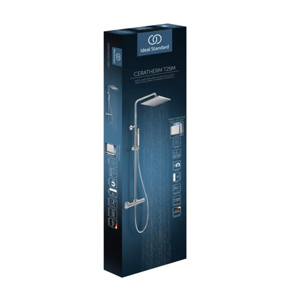 Ideal Standard Duschsystem Ceratherm T25 M Chrom, Aufputz, 315x505,5x1117 mm, mit Thermostat, Regenbrause und verstellbarer Stabhandbrause