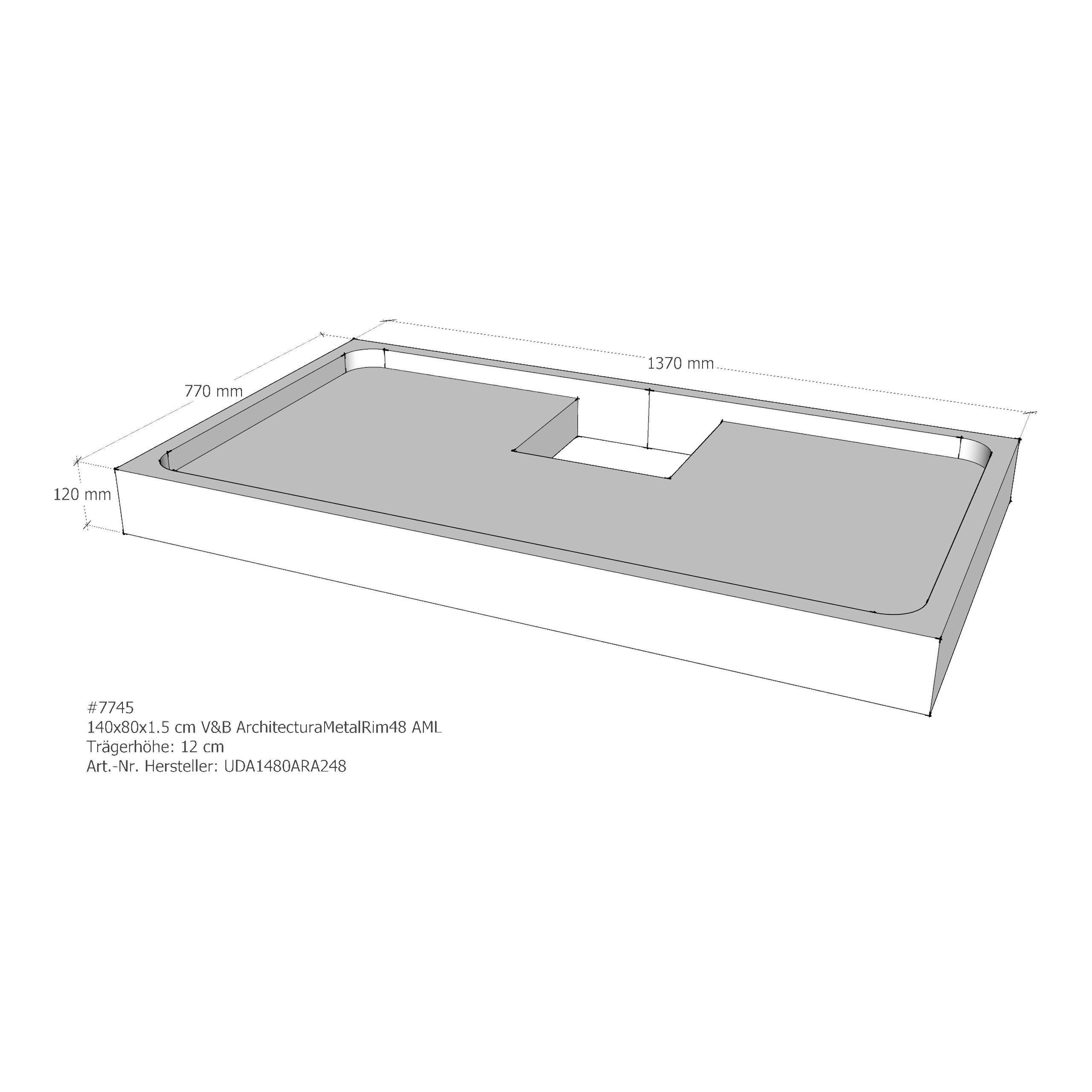 Duschwannenträger für Villeroy & Boch ArchitecturaMetalRim48 140 × 80 × 1,5 cm