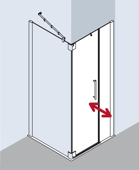 PASA XP PX1FL Pendeltür 1-flügelig und Festfeld links, für Ecke, Höhe 1850 mm, Wanneneinbaumaß 730-760 mm, Breitenverstellmaß 720-750 mm, Glasaußenkante 705-735 mm, Farbe Silber Mattglanz, Glas ESG Klar