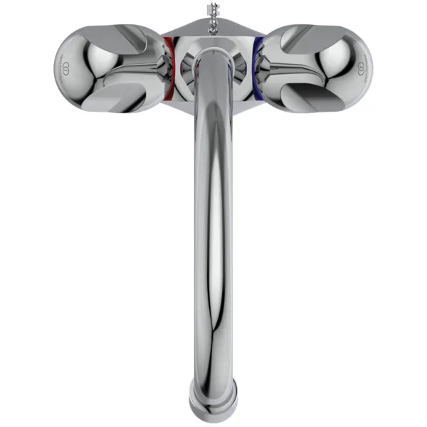 Zweigriff-Waschtischarmatur Alpha, ohne Ablaufgarnitur, mit Kette, Ausladung 155mm, Chrom Zweigriff-Waschtischarmatur Alpha, ohne Ablaufgarnitur, mit Kette, Ausladung 155mm, Chrom