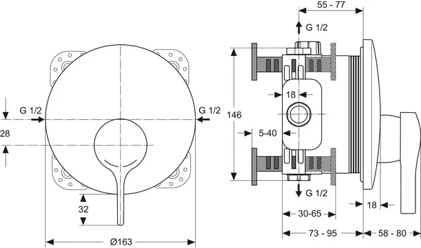 Brausearmatur Unterputz Melange, Bausatz 2, Rosette Durchmesser:163mm, Chrom Brausearmatur Unterputz Melange, Bausatz 2, Rosette Durchmesser:163mm, Chrom