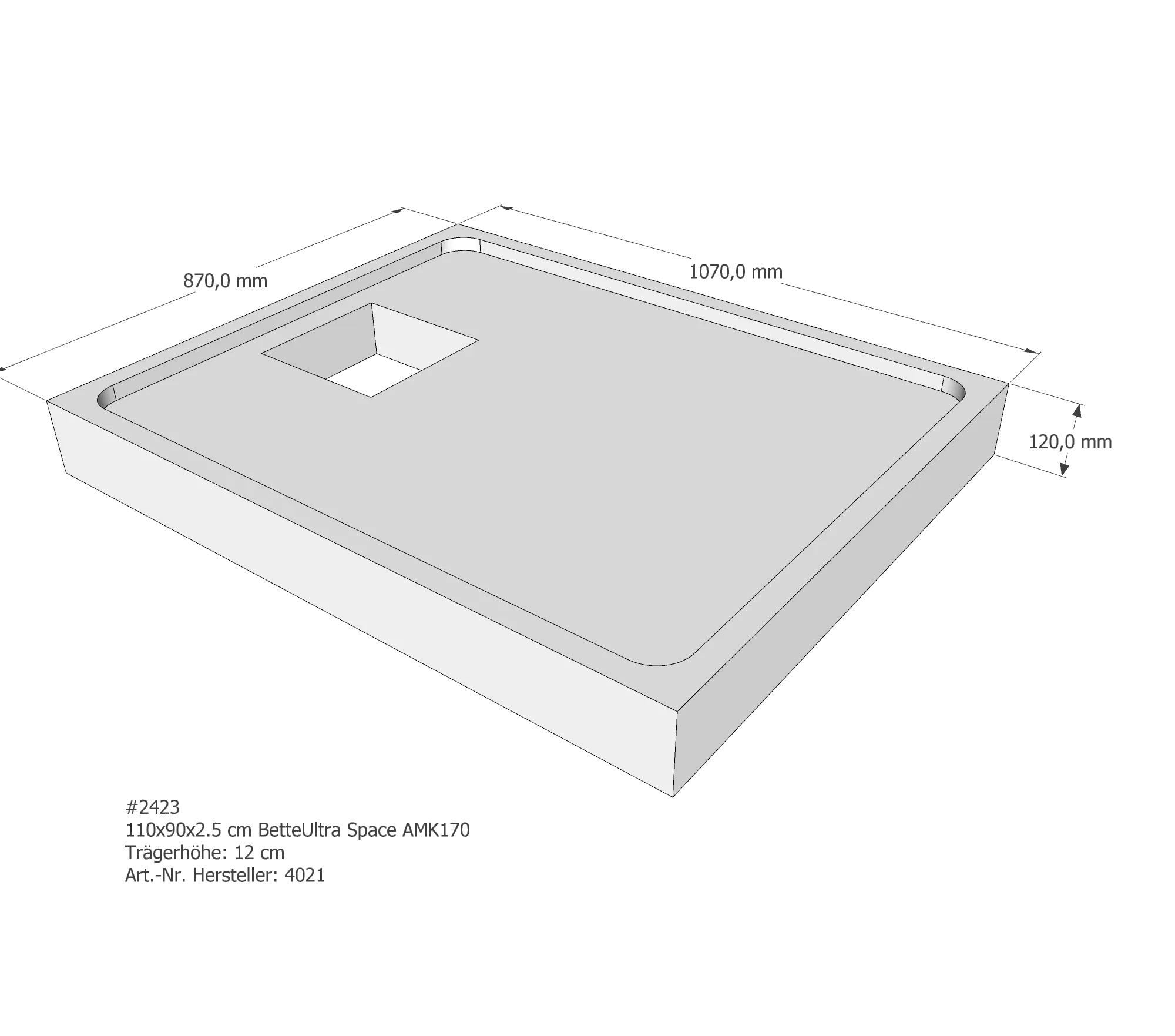 Duschwannenträger passend für Bette 110 × 90 × 2,5 cm