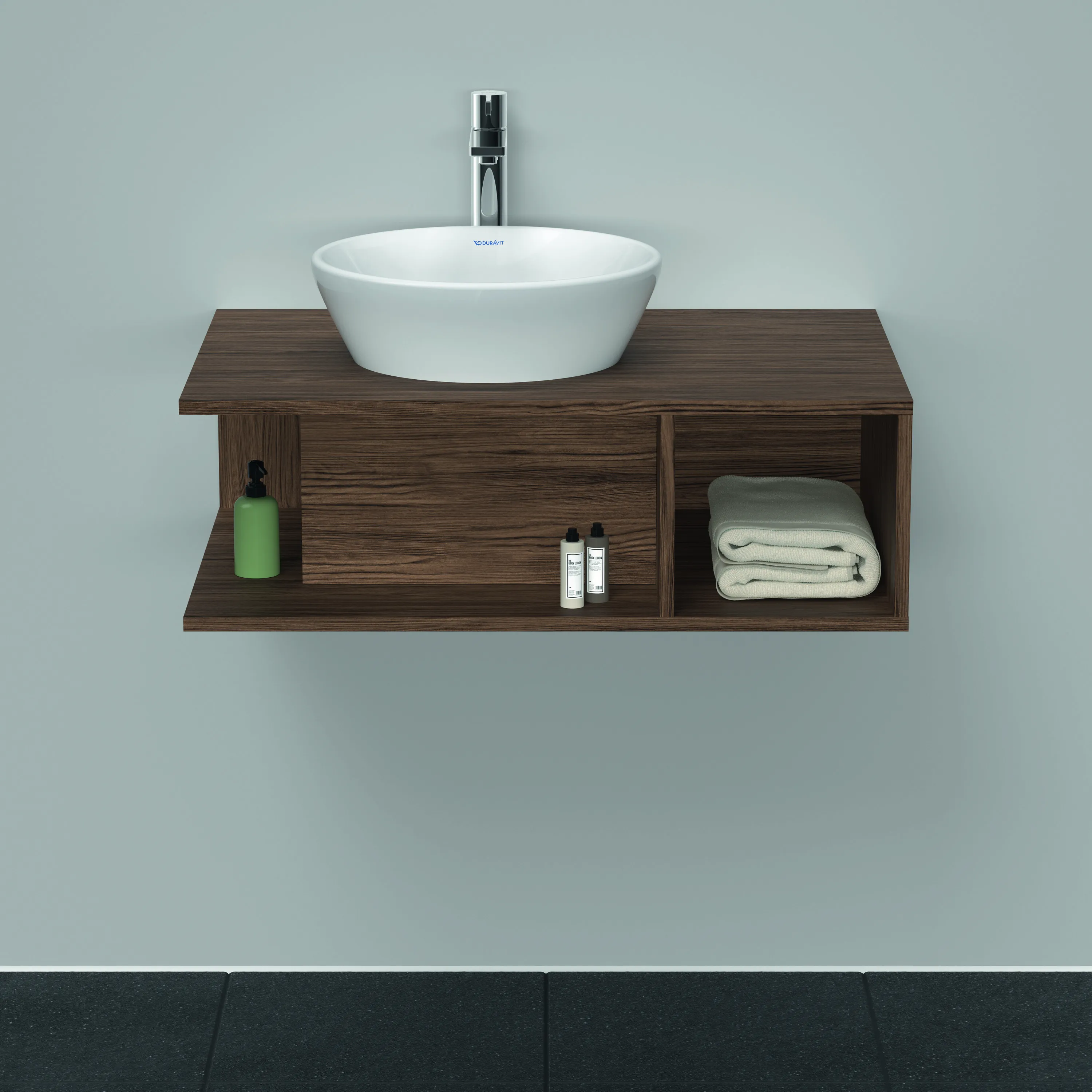 Duravit Waschtischunterschrank wandhängend „D-Neo“ 80 × 26 × 55 cm Nussbaum Dunkel