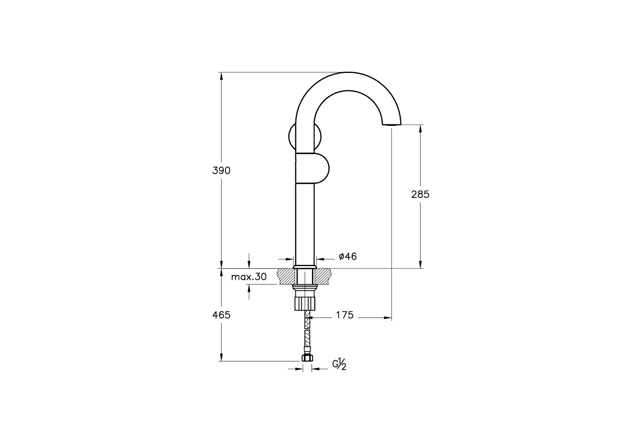Liquid Einhebel-Waschtischmischer Einlochmontage Höhe 39 cm Rechtshänder-Version Chrom