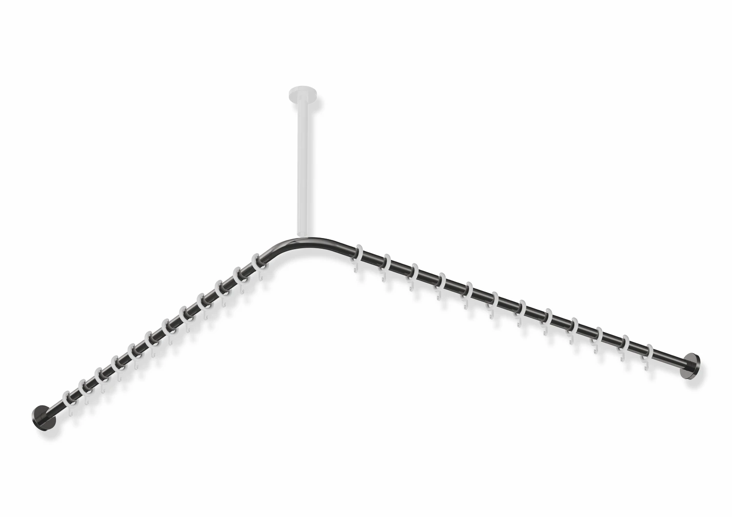 Vorhangstange des Systems 900, Edelstahl, PVD, Achsmaß 1187 x 1187 mm, kürzbar, D: 25 mm, mit 24 Vorhangringen aus POM, in Farbe CK (messing glänzend)