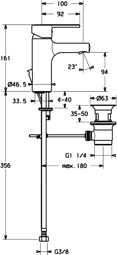 HansaRONDA Waschtischarmatur Einhebelmischer HansaRONDA 0309 Zugstangenablaufgarnitur Ausladung 100 mm DN15 Chrom