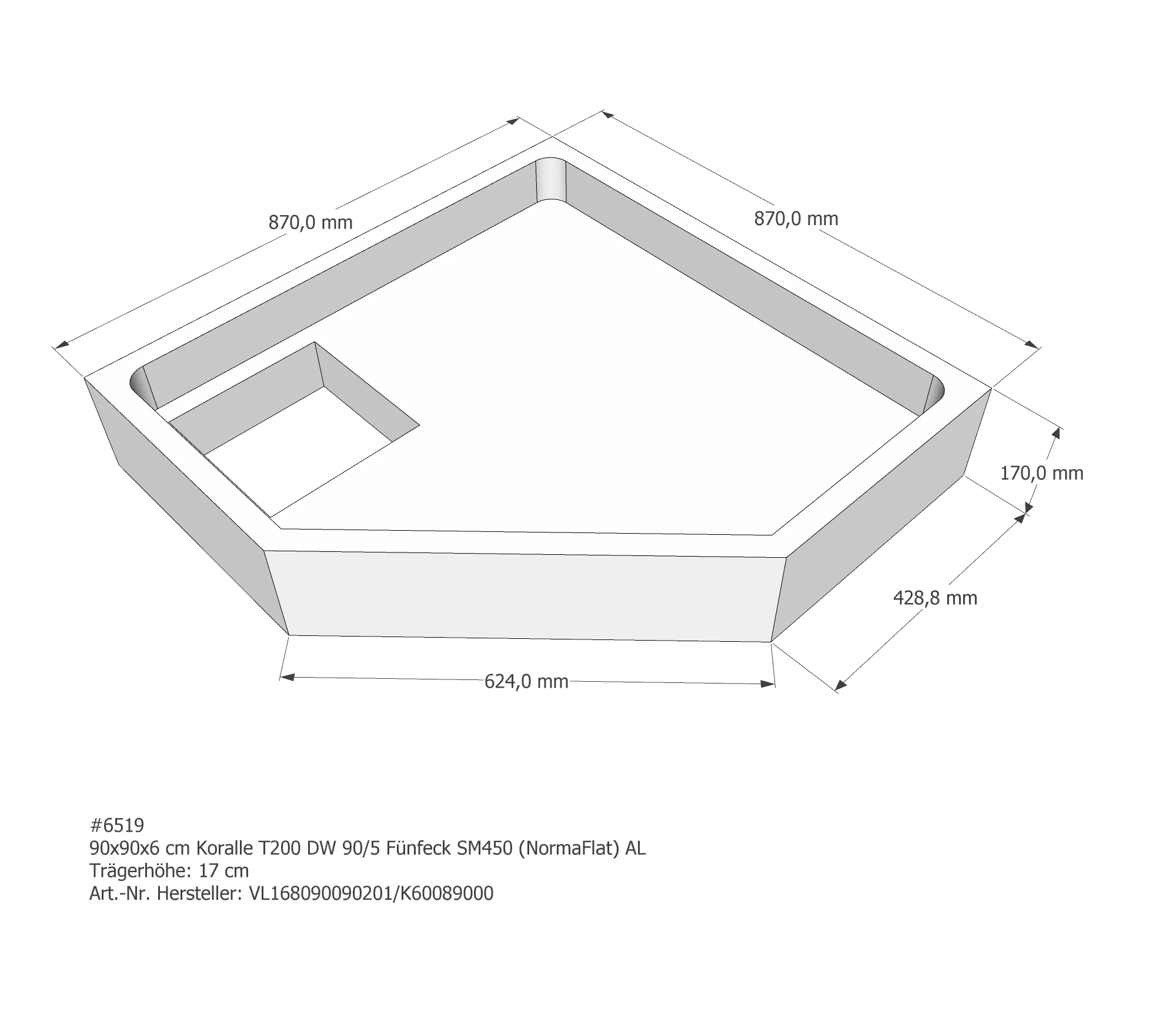 Duschwannenträger passend für Koralle T200 DW 90/5 (Norma) 90 × 90 × 6 cm Duschwannenträger passend für Koralle T200 DW 90/5 (Norma) 90 × 90 × 6 cm