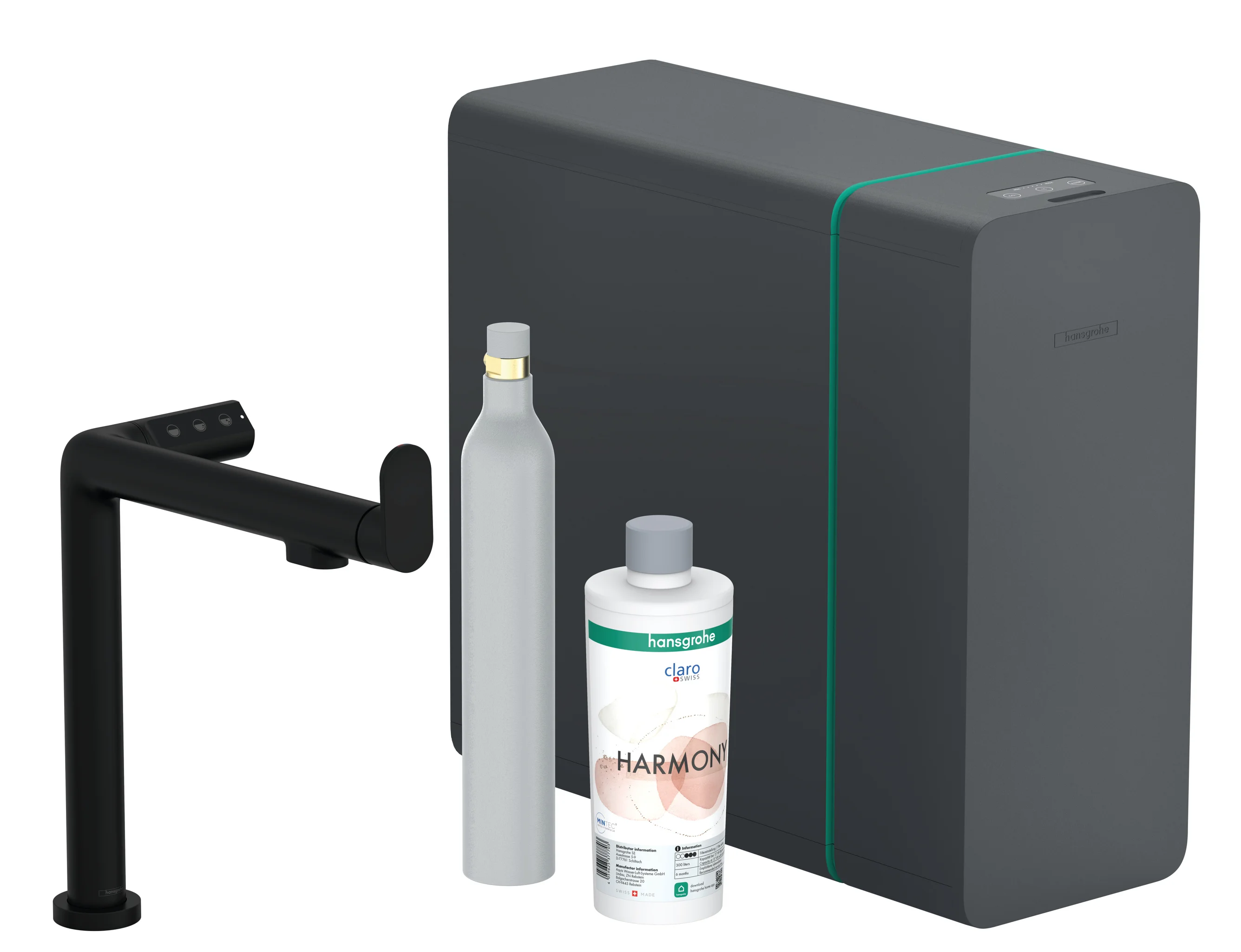 Hansgrohe Aqittura M91 SodaSystem 240 Starter Set, 1jet, Mattschwarz, 35 mm Hahnlochbohrung, Laminarstrahl, 6,5 l/min Durchfluss